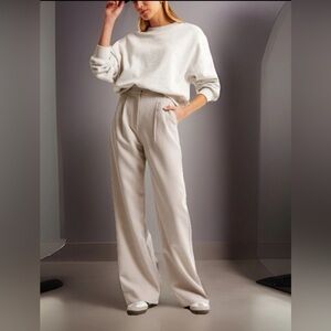 ABERCROMBIE & FITCH Wide Leg Pants Women L 34x32” Beige Pleated High Rise EUC